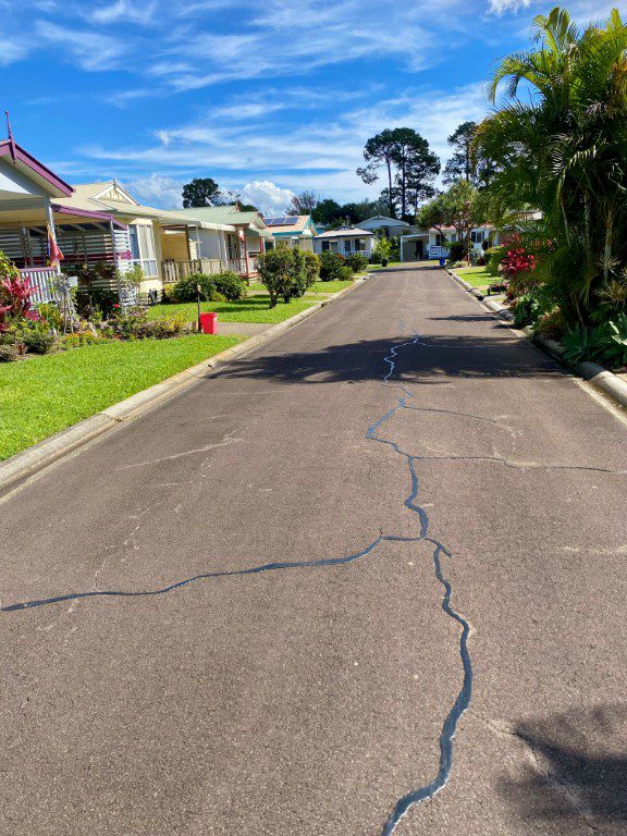 asphalt crack sealing in middle of the road