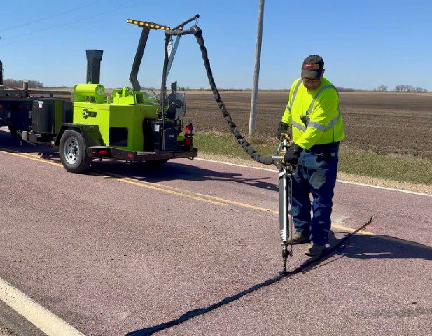 crack sealing on road